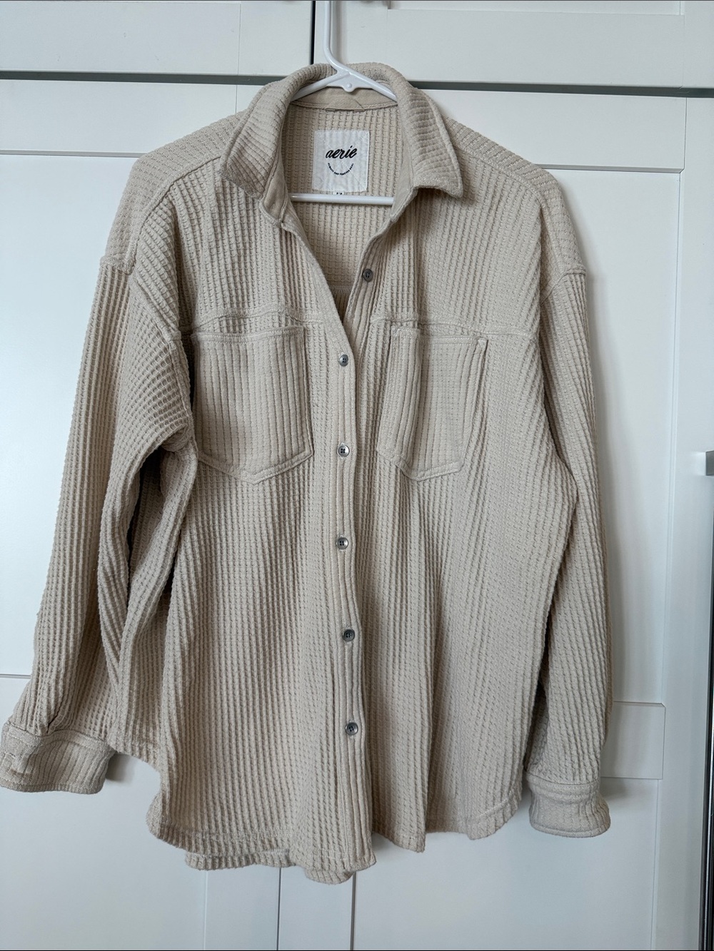 aerie Cream Waffle-Knit Shirt Jacket